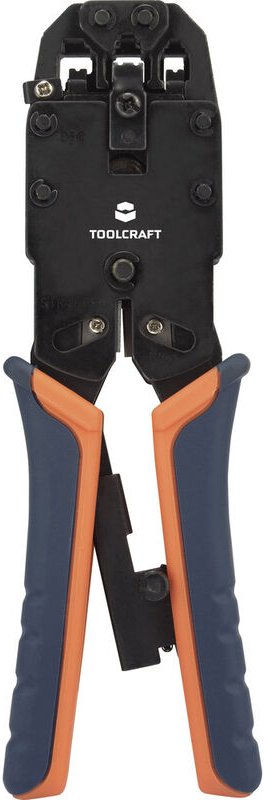 TOOLCRAFT TO-4988586 Crimpzange Modularstecker (Westernstecker) Inkl. Kabelschneider, Inkl. Abiso