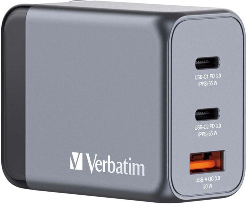 Verbatim GaN GNC-65 2xUSB-C PD 65W 1xUSB-A QC 3.0 Netzteil