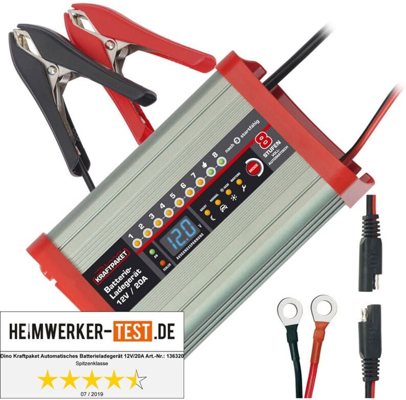 Dino Kraftpaket - kfz Batterieladegerät 20A-12V mit Camping-, Nacht-und Memory-Speicher 136320 Automa