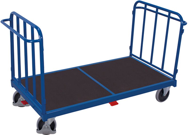 VARIOfit Doppel-Stirnwandwagen mit senkrechten Streben Gummibereifung 500kg Tragkraft 1305x880mm Anthrazitgrau RAL 7016