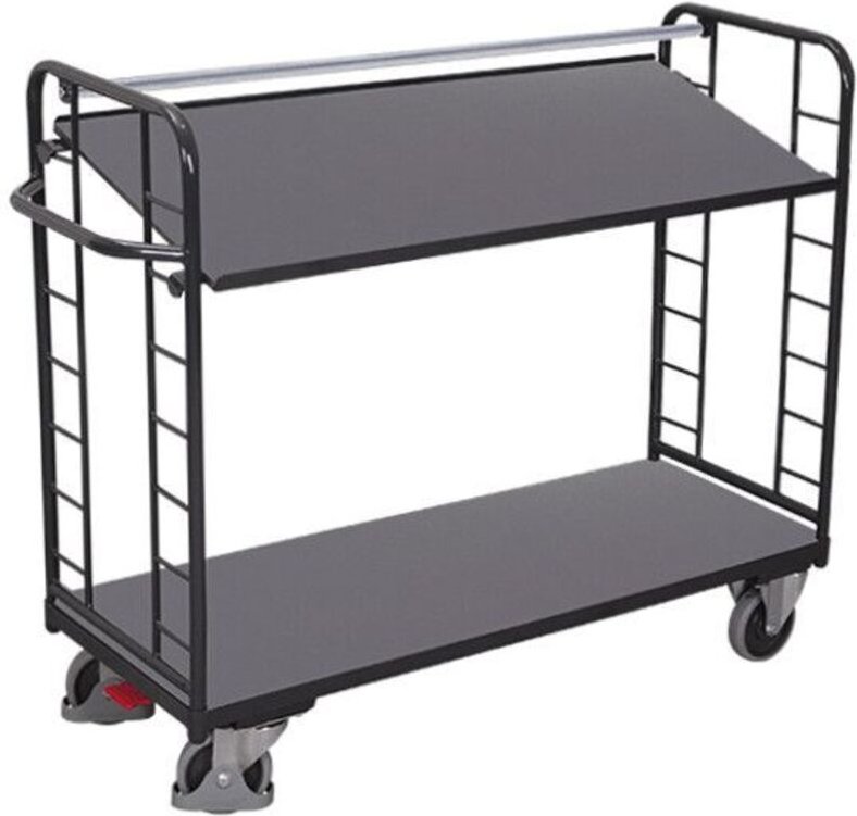 VARIOfit Etagenwagen mit Seiten aus Drahtgitter, Rohrschiebegriff und neigbarem Etagenboden 1355x550mm Anthrazitgrau RAL...