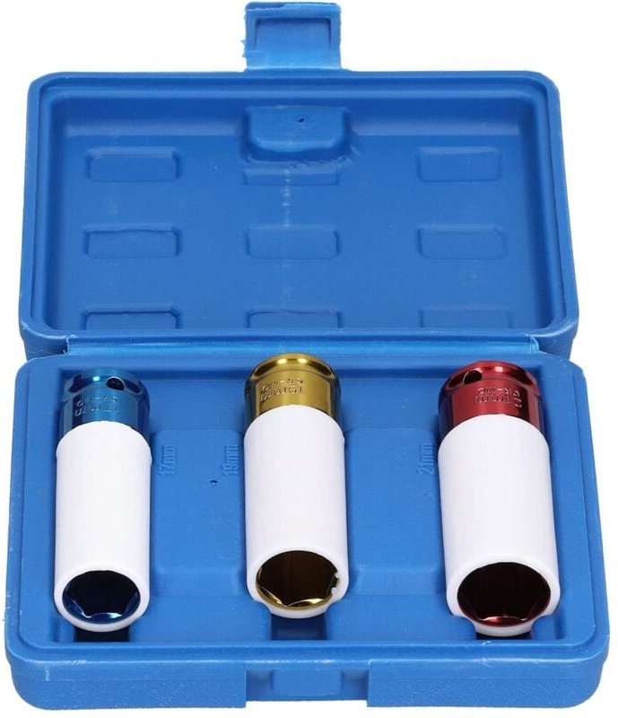 3-teiliges Tiefbett-Schlagschrauber-Steckschlüssel-Set 17, 19, 21 mm metrische Schlagschrauber-Steckschlüssel, farbige R...