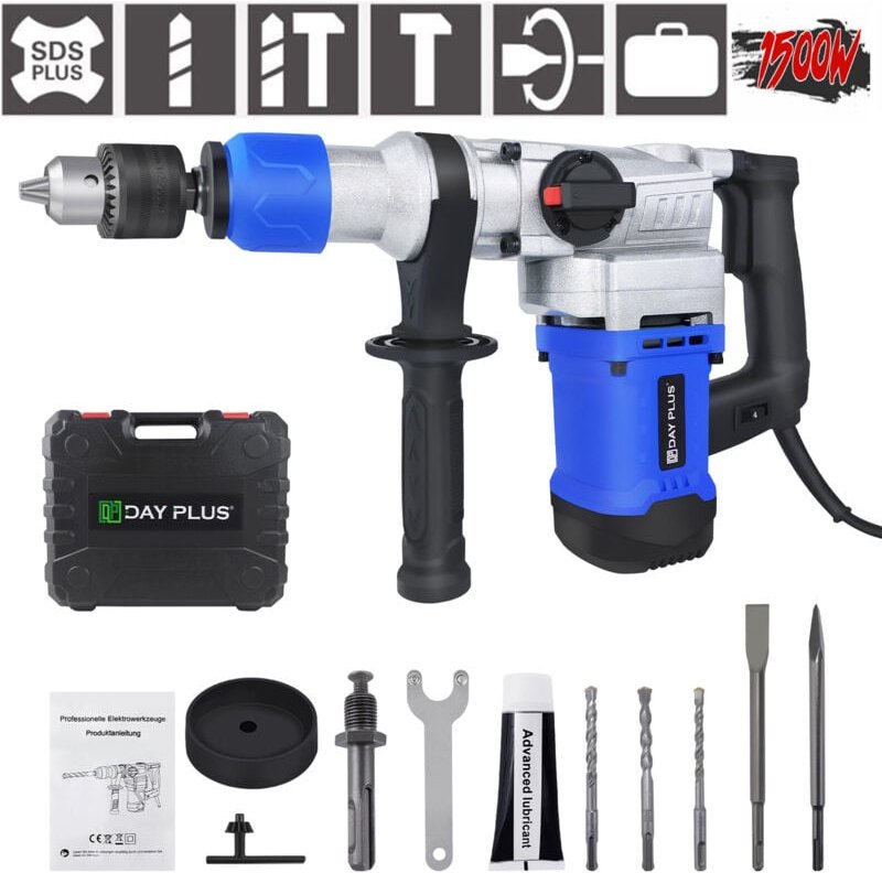 Dayplus - Hammer 6J sds Plus Transport Zubehör Meißel Abbruch Stemm Schlag Bohrer 1500Watt