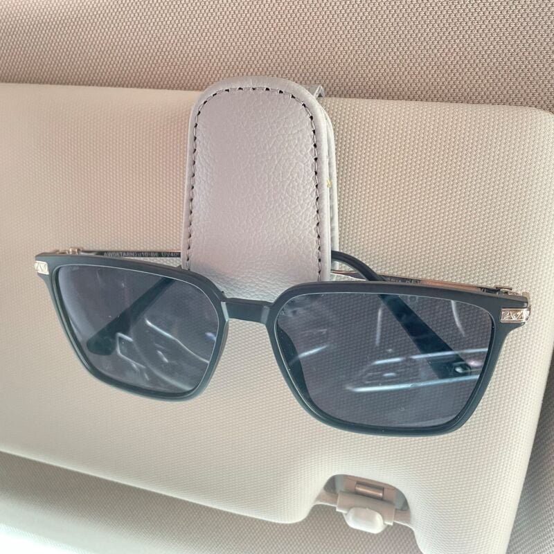 Sonnenbrillenhalter für die Sonnenblende im Auto, magnetischer Sonnenbrillenhalter aus Leder, Kartenhalter, Sonnenbrille...
