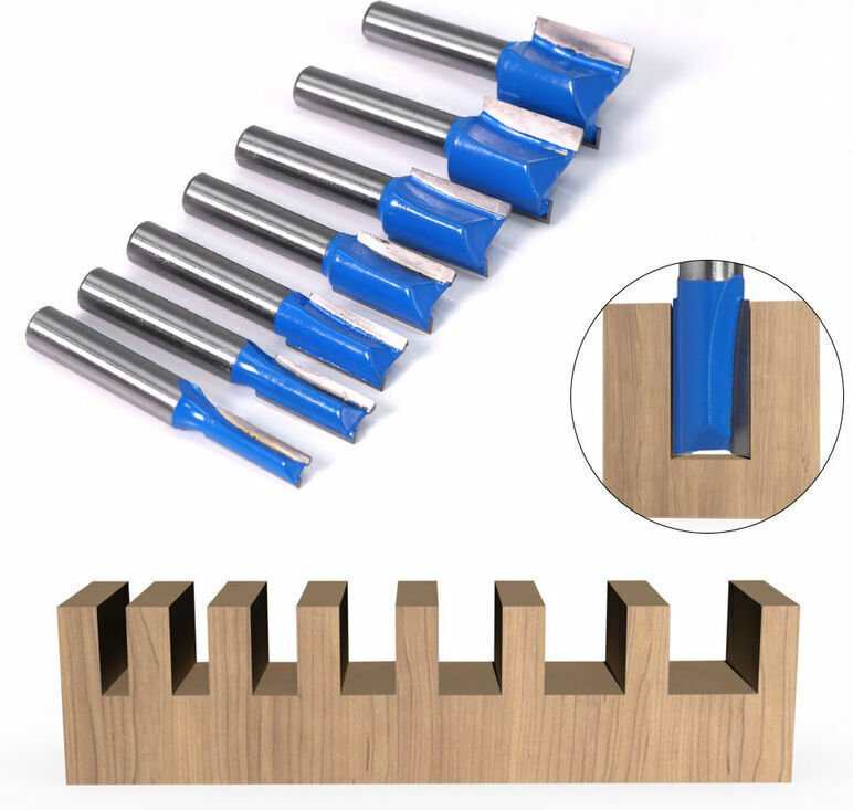 7-teiliges Set aus Hartmetall-Doppelnut-Nutfräsern mit 8-mm-Schaft, Holzbearbeitungs-Fräser