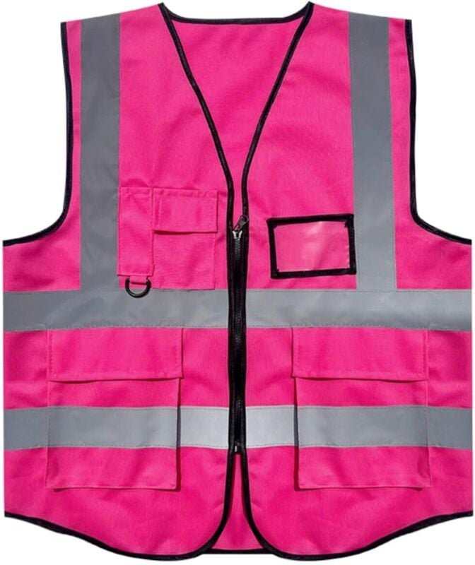 Sicherheitsweste in XL, pinkfarben, mit Taschen und Reißverschluss, gut sichtbare reflektierende Netzweste für erwachsen...