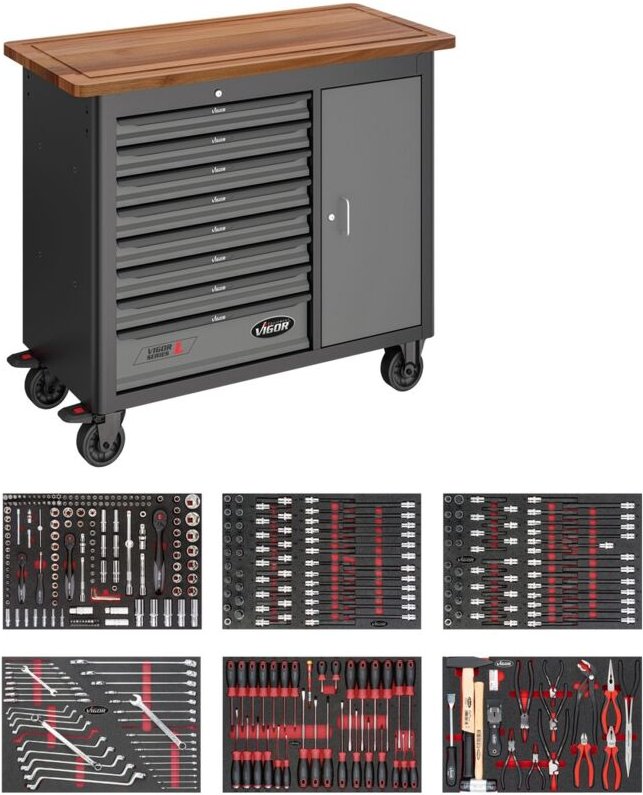 Mobile Werkbank Series l mit Sortiment, Anzahl Werkzeuge: 375 - Vigor