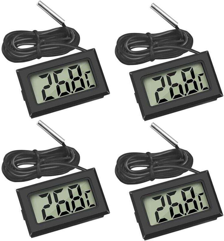 Mini-Digital-LCD-Thermometer mit Temperaturfühler für Kühlschränke, Gefrierschränke und Aquarien (4x Schwarz)