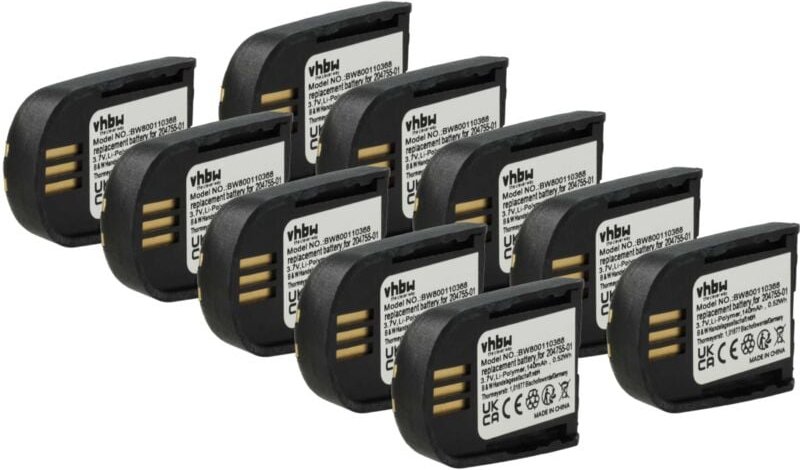 vhbw 10x Akku kompatibel mit Plantronics Savi WH500, WH500A, W745 Wireless Headset Kopfhörer (140 mAh, 3,7 V, Li-Polymer...