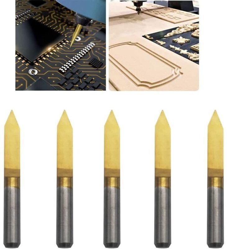 CNC-Gravurfräser, 45 Grad 0,1 mm Hartmetallspitze, 3,175 mm titanbeschichteter CNC-Fräser-Werkzeugsatz (5-teilig)