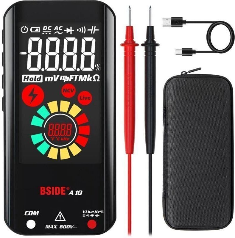 A10 Mini-Digitalmultimeter mit großem Farb-LCD-Display, 6000 Messpunkten, automatischer Spannungs-, Widerstands- und Dur...