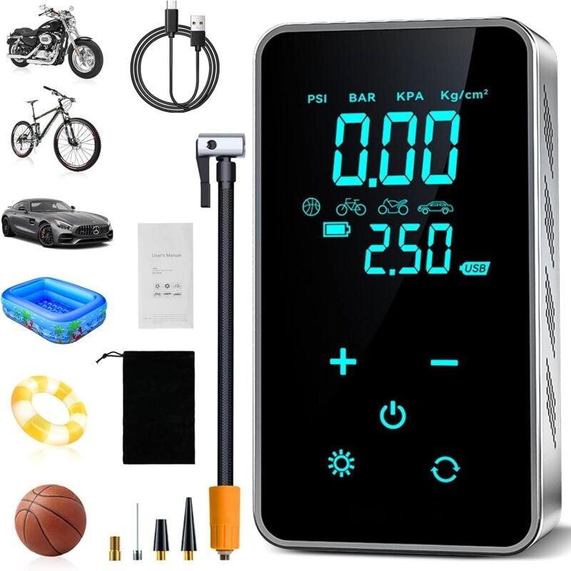 Tragbarer Luftkompressor, 150 psi elektrischer Reifenfüller, elektrische Fahrradpumpe, kabellose Luftpumpe, elektrischer...