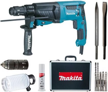 Makita - SDS-Plus Meißel-Bohrer - 800 w 26 mm + Aluminiumkoffer + Zubehörsatz - HR2631FTX4