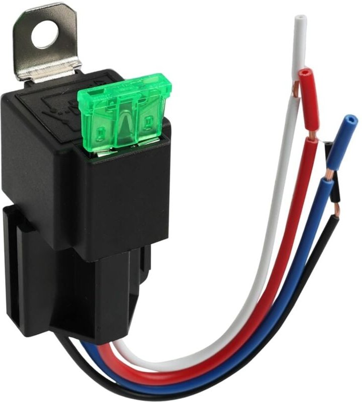 Coocheer - 12-V-Kfz-Relais, 4-polige SPST-Flachsicherung, mit robustem 12-AWG-Kabel für Autos, LKWs und Boote