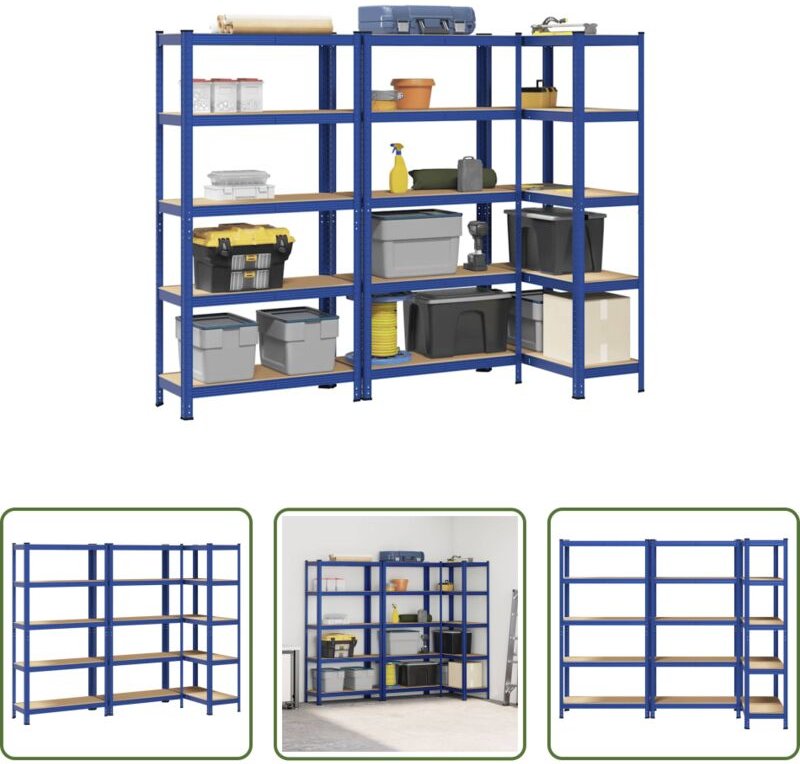 Stauraum - Lagerregale mit 5 Böden 3 Stk. Blau Stahl & Holzwerkstoff