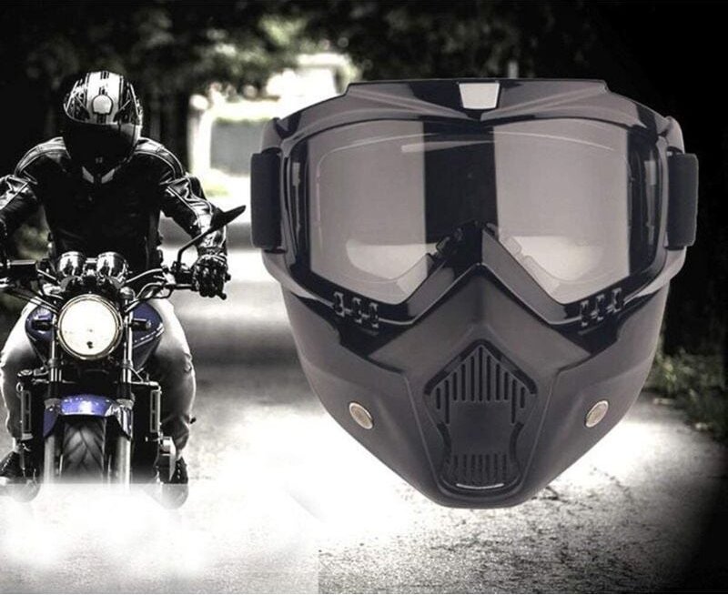 Motorradbrillenmaske mit abnehmbarer Maske, Motocross-Maske für Motorräder mit abnehmbarer Brille und Mundfilter für Vin...