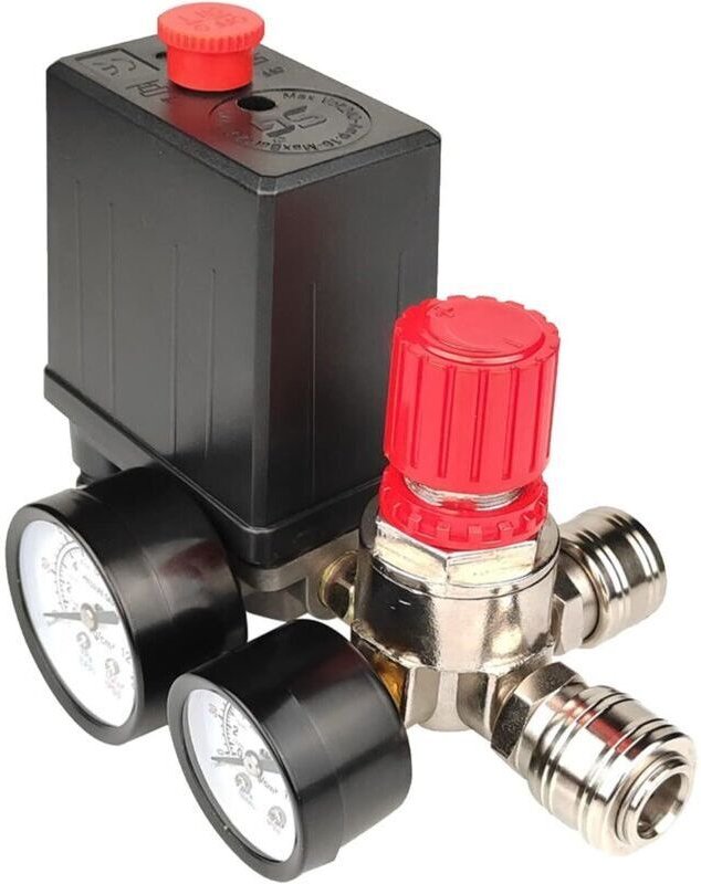 Druckschalter für Luftkompressoren, 6,35 mm, 220 V, Sicherheitsventil-Steuerregler mit 90-120 PSI Manometern zur Druckre...