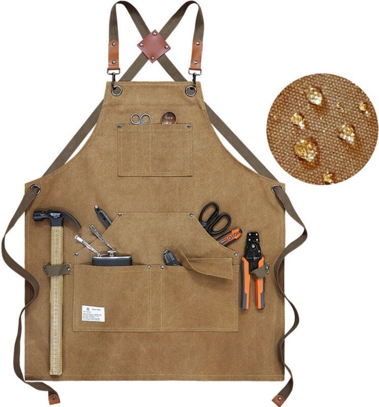 Robuste Werkzeugschürze aus Canvas – 6 Taschen und 2 Gürtelschlaufen, verstellbarer Rückenriemen für Damen und Herren, 6...