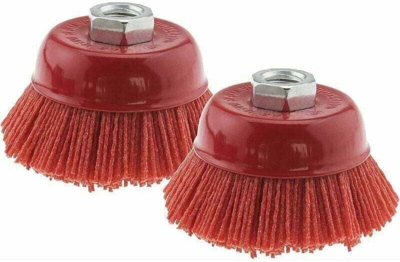 Nylon-Filament-Schleiftopfbürste aus Stahl, Innengewinde M14 x 2, 75 mm, Rot, (2 Stück)