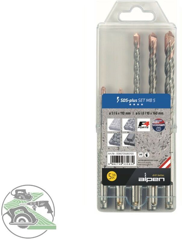 0080705680100 Stahl Beton-Spiralbohrer-Set 5 mm, 6 mm, 8 mm, 10 mm SDS-Plus 1 Set - Alpen