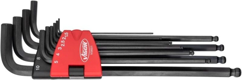 Innensechskant Winkelschraubendreher Satz ∙ lang ∙ Kugelkopf ∙ V5601 ∙ Innen Sechskant Profil ∙ 10-teilig ∙ 1,5 · 2 · 2,...