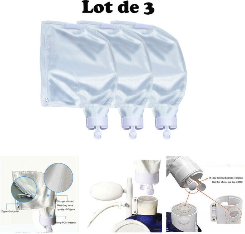 Set mit 3 anpassbaren Schlammbeuteln für den Poolroboter Polaris 280/480. Set mit 2 verstärkten Nylon-Filterbeuteln mit ...