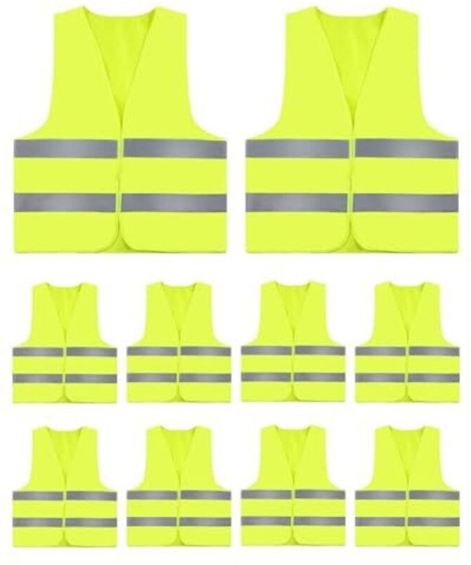 10 Stück Warnwesten Gelb Reflektorwesten Warnweste Gelbe Weste für Erwachsene und Kinder Gelbe Weste fürs Auto Fluoreszi...