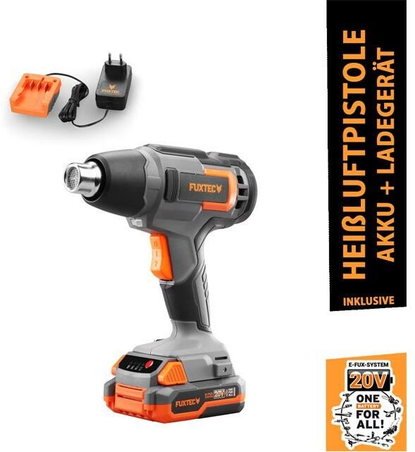 Fuxtec - Akku Heißluftpistole E1HLP20 - inklusive 2Ah-Akku und Ladegerät - Heißluftgebläse/Heißluftföhn Temperaturen bis...