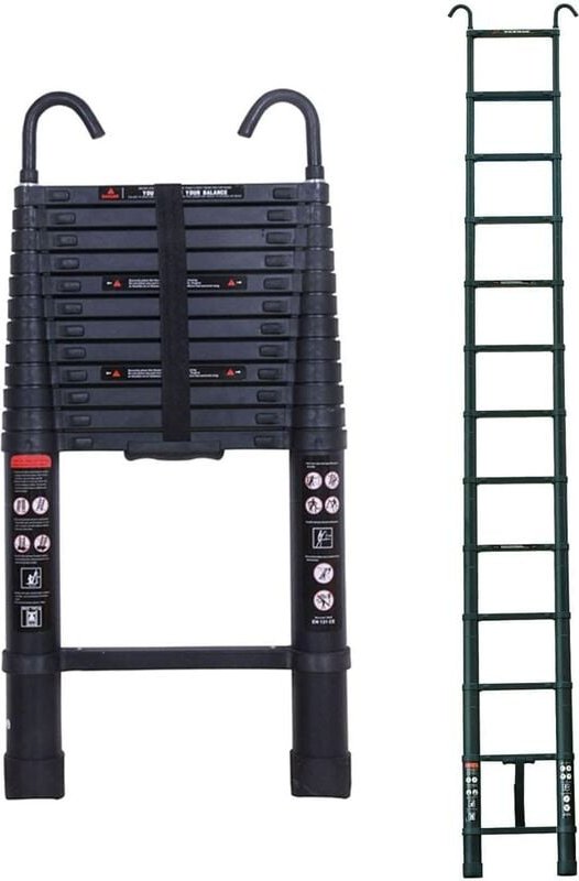 16.5ft / 5M Teleskopleiter mit Haken, Rutschfester Ausziehleiter Klappleiter Schiebeleiter aus hochwertiges Alu, 13 Stuf...