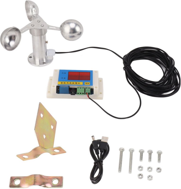Decdeal Windgeschwindigkeit Alarmgerät 3 Lüfterblätter Tower Crane Anemometer Instrument für die Baubahnwetterstation 5V