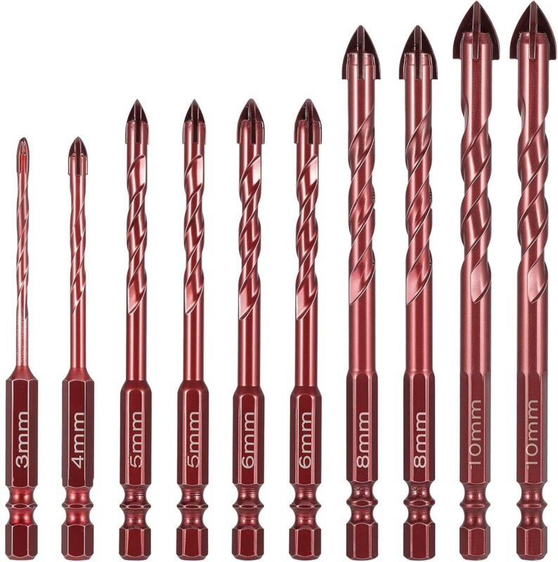 10-teiliges Fliesenbohrer-Set, Glasbohrer, Keramikbohrer-Set mit Sechskantschaft, Bohrer-Set für Fliesen, Ziegel, Glas, ...