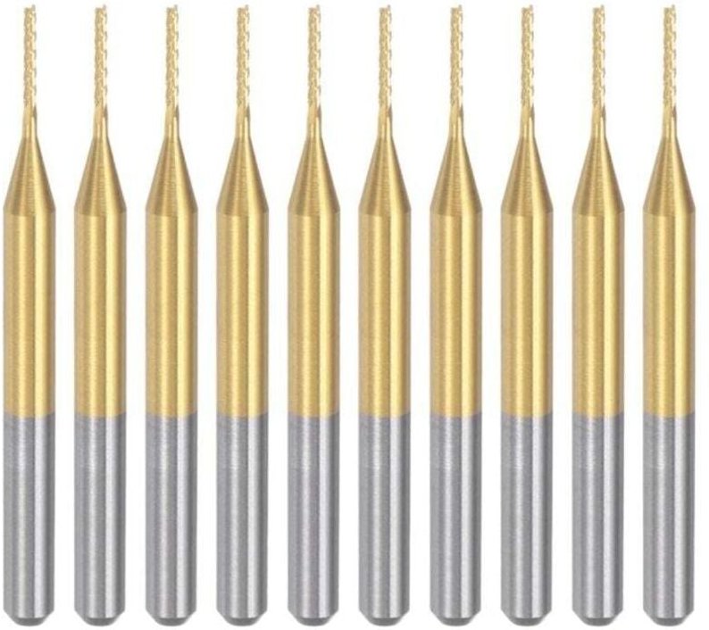 Titanhartmetall-Gravierfräser, 10 Stück, CNC-Fräser für Leiterplattenmaschinen, 0,8 mm Schaft, Titanbeschichtung