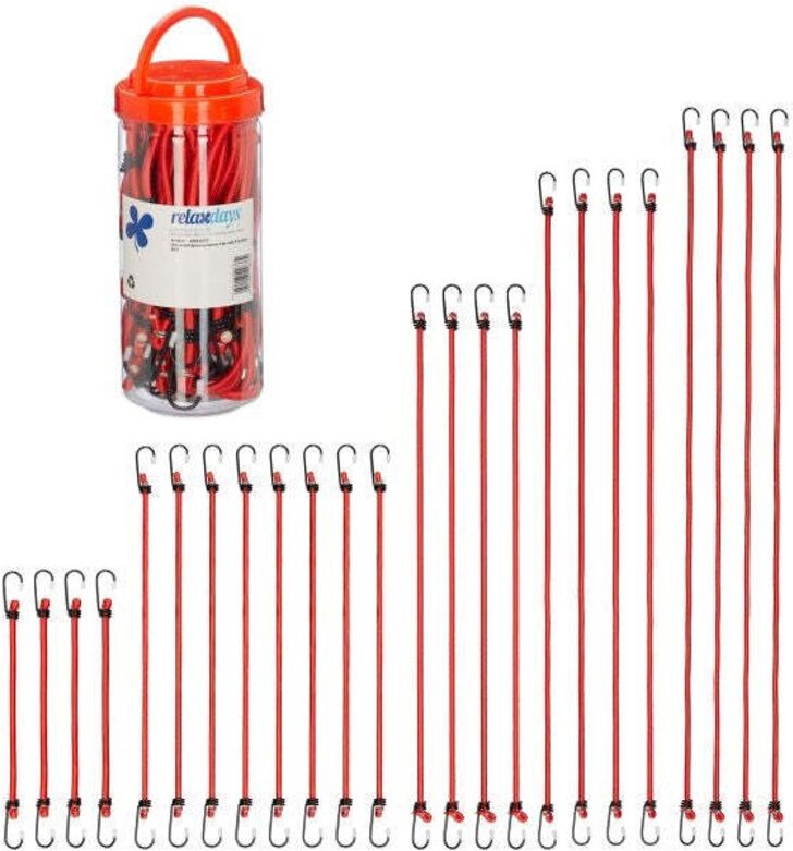 Set of 24 red bungee cords in 5 sizes