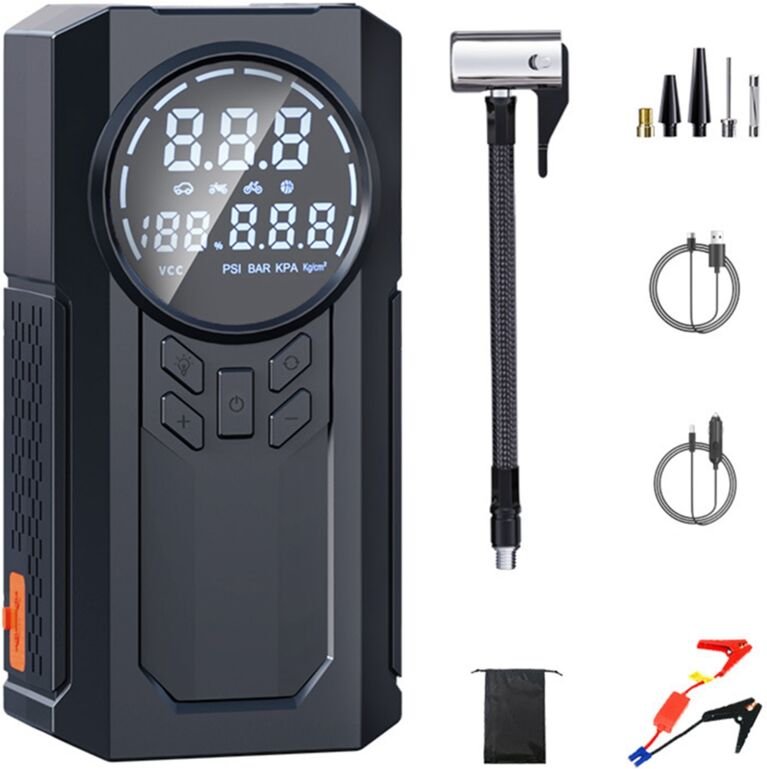 Starthilfe-Reifenfüller, tragbar, 4 Aufblasmodi, 12V Autobatterie-Booster-Pack, wiederaufladbar, 150PSI Reifenfüller, in...