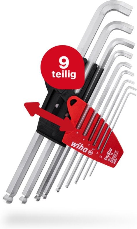 Stiftschlüssel Set mit ProStar Halter (35480) 9tlg. Innensechskant Satz KugelkopfInnensechskantschlüssel klein 1,5/ 2/ 2...