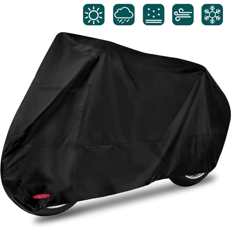 Schwarze, wasser- und winddichte Motorradabdeckung, schützt vor Regen und Schnee (Größe XL: 20070110 cm)