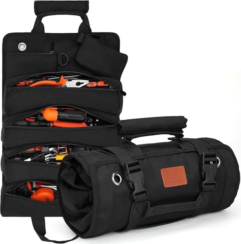 Werkzeugtasche, große Werkzeugtasche aus Canvas, vielseitige Werkzeugtasche mit Rollen, 6 Fächer, reiß- und durchstoßfes...