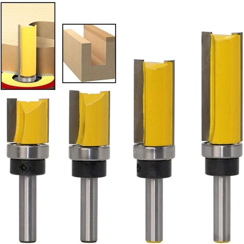 4-teiliger Kopierfräser, gerader Bündigfräser, 8-mm-Schaft, Durchmesser 19,05 mm, mit Schaftlager, DIY-Zimmerei-Fräswerk...