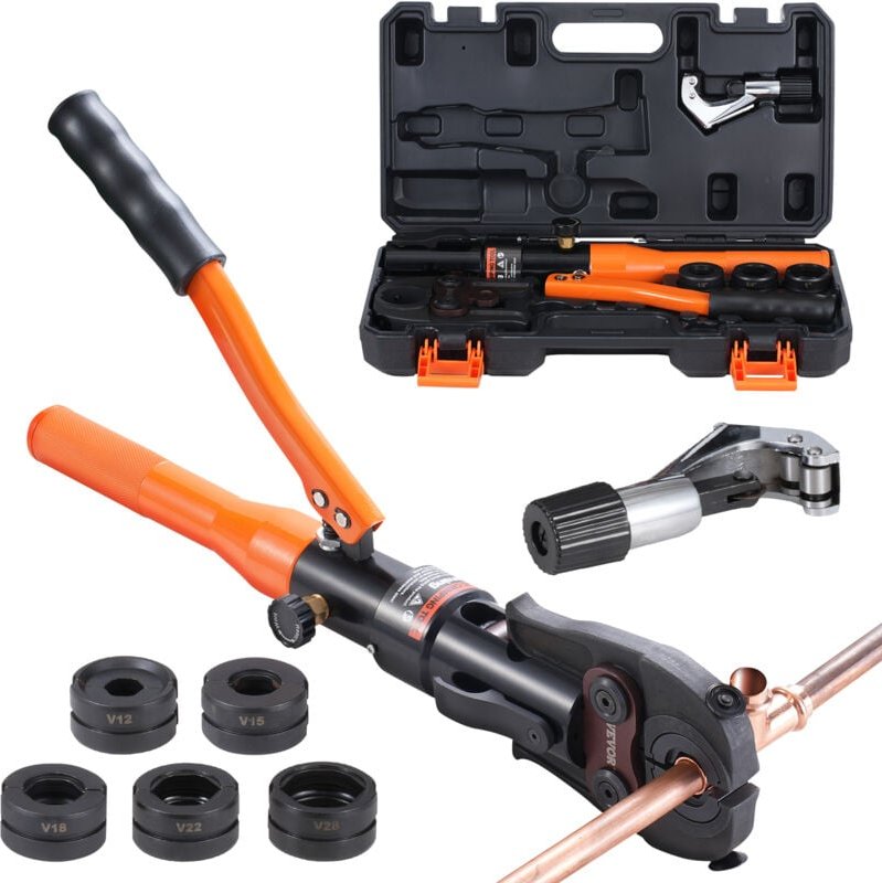 Hydraulisches Rohr-Crimpwerkzeug für Kupferrohrverbindungen,Presszange mit V12,V15,V18,V22,V28 Schnellwechselbacken,360°...