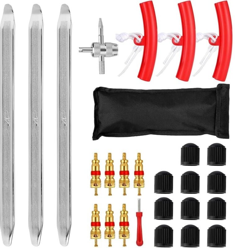 Jalleria - 27-teiliges Reifenheber-Set – 30 cm – mit 3 Felgenschützern – Montagewerkzeug für Motorrad, Fahrrad, Auto, Ro...