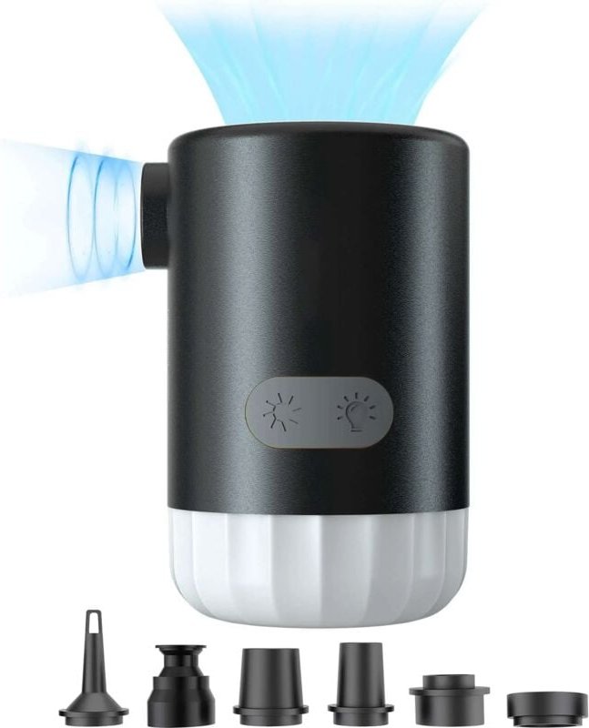 Mini-Luftpumpe, tragbare Luftpumpe zum Aufpumpen, 2 x 2000-mAh-Akkus, 5 kPa Mini-Luftpumpe mit LED-Licht, tragbare aufbl...