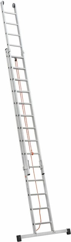 Iller Schiebeleiter in Industriequalität mit Seilzug und Traverse 2x24 Sprossen