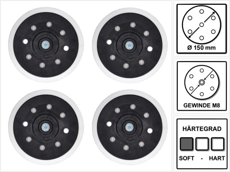 4x Makita Schleifteller Weich für Exzenterschleifer / Schleifmaschine 150 mm M8 ( 196684-1 )