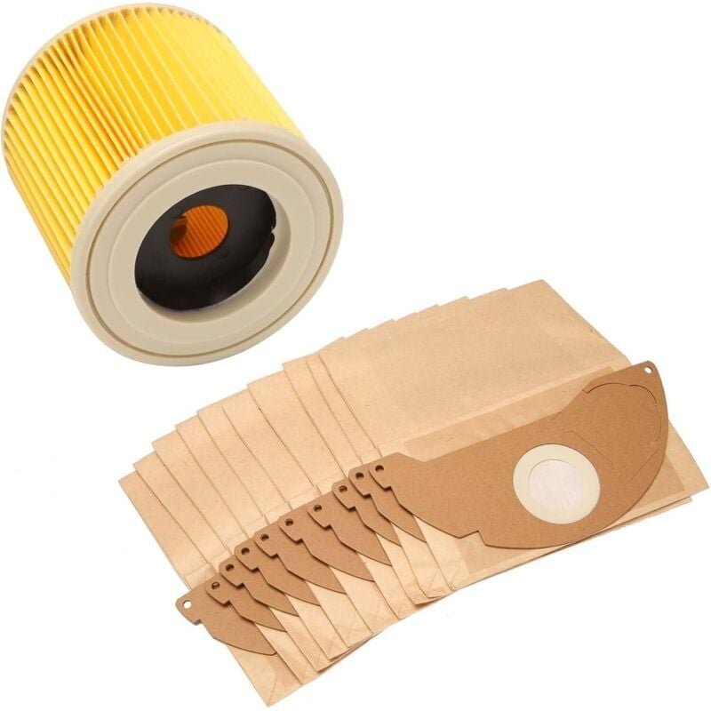 10 Staubsaugerbeutel und 1 Staubfilter, passend für Kärcher Staubsauger WD2 und MV2. Alternativen für Filterbeutel 6.959...