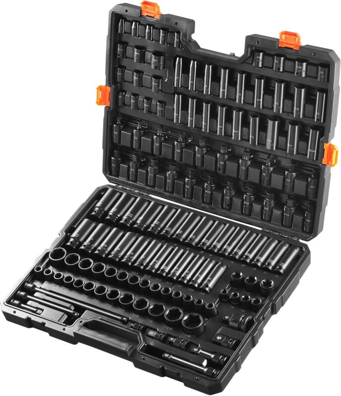 Mophorn - 130-teiliger Schlag-Steckschlüsselsatz, 3/8'- und 1/2'-Antrieb, sae- und metrischer Cr-Mo-Legierungsstahl, Aut...
