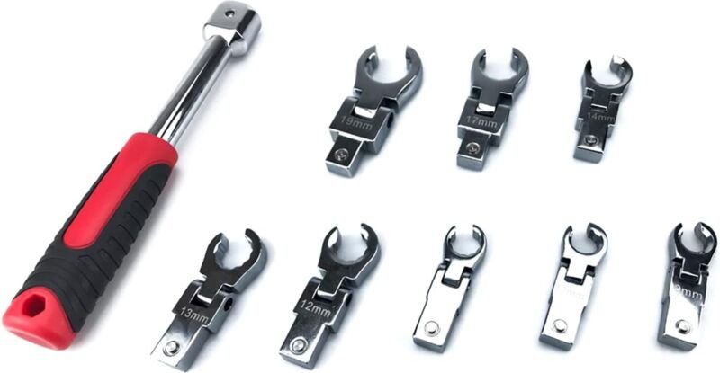 Drehbarer metrischer Ratschenschlüsselsatz mit austauschbaren Köpfen mit variablem Durchmesser von 9 mm bis 19 mm