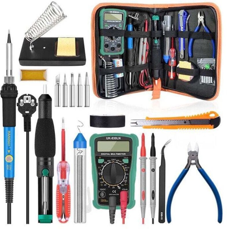 Lötset, 60-W-Lötkolben, einstellbare Temperatur 200–450 °C, Multimeter, 5 Lötspitzen, Entlötpumpe, Lötstation – RWBricol...