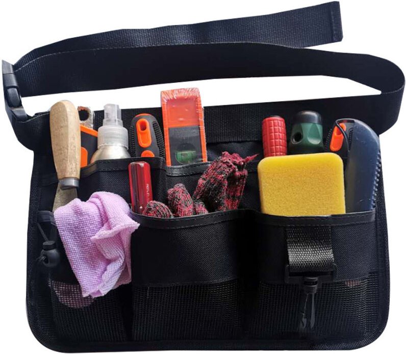 Gürteltasche für Gartengeräte, robuste Oxford-Werkzeugschürze mit 7 Taschen unterschiedlicher Größe und Tiefe (schwarz)
