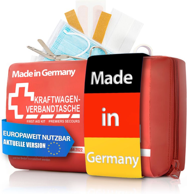 BigDean KFZ Verbandstasche 2025 "MADE IN GERMANY" Verbandskasten nach aktueller Norm – Erste Hilfe Set Auto europaweit n...