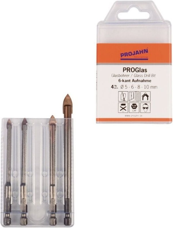 Projahn Satz Glasbohrer 1/4 6-kant Aufnahme 4-tlg. 5, 6, 8, 10 mm